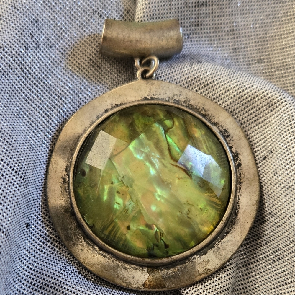 Vintage Abalone Slide Pendant Silver- Tone Bezel Set